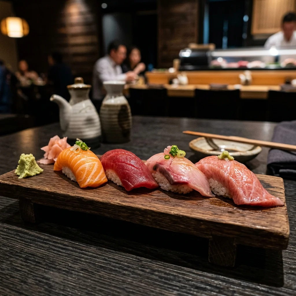 Platos de sushi y nigiri frescos